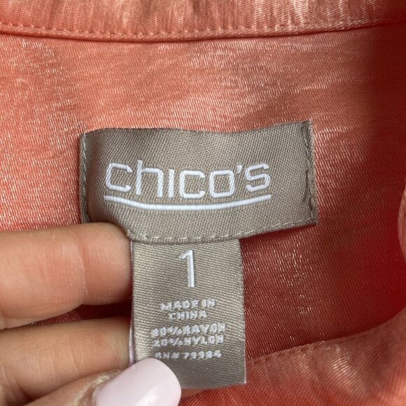 Chico's Ruffle Trim Blazer Jacket Size 8 (1) Pastel Peach 3/4 Sleeve Spring - Picture 8 of 12